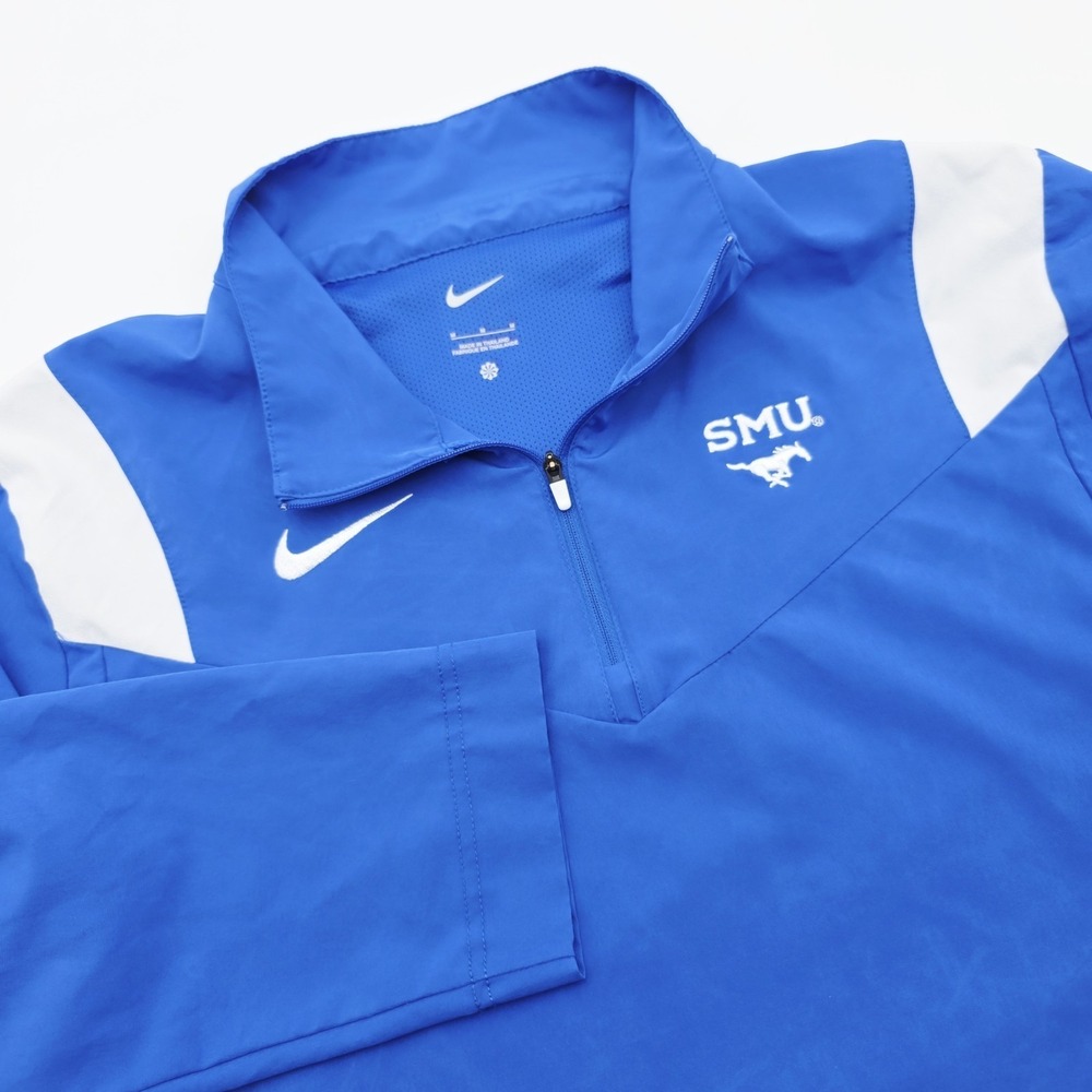 Nike Men's Medium Blue SMU Mustangs Pullover 1/4 Zip Coaches Jacket Team Issued